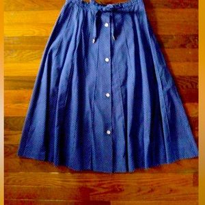 60's Navy Polkadot Cotton Drawstring Gored Skirt